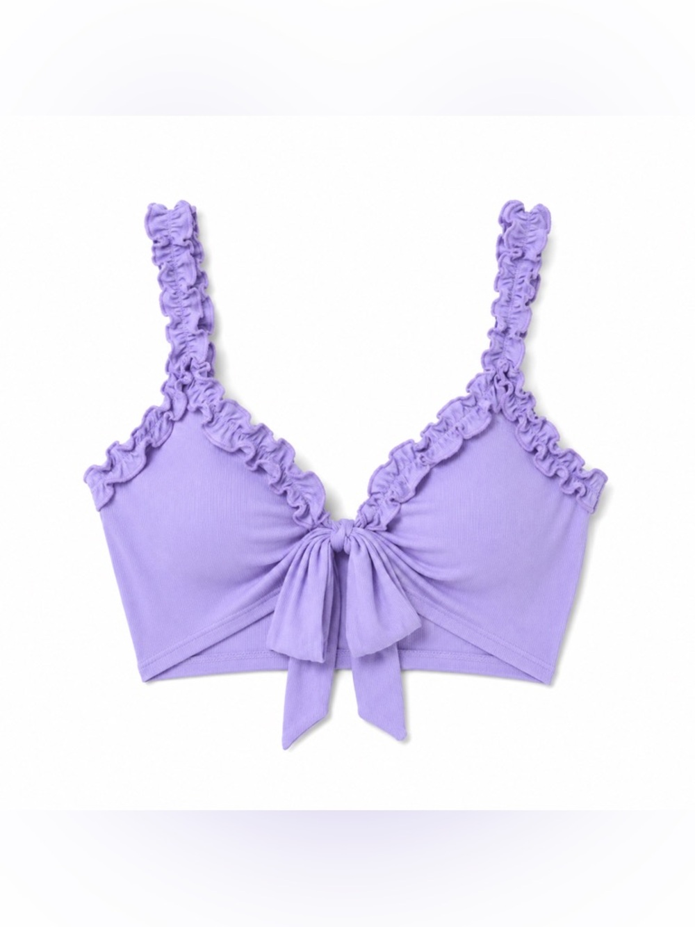 NWOT SHEIN Lavender Tie Front Ruffle Frill Rib-Knit Crop Top